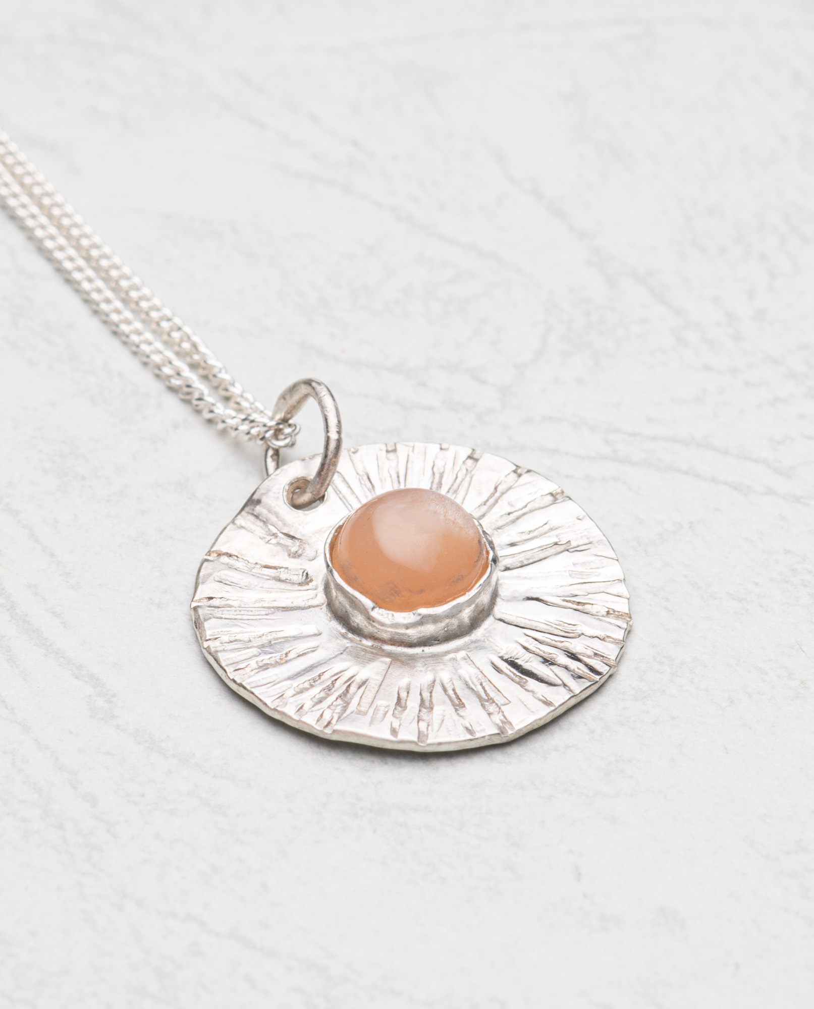 Sterling Silver Flower Medallion Peach Moonstone Pendant